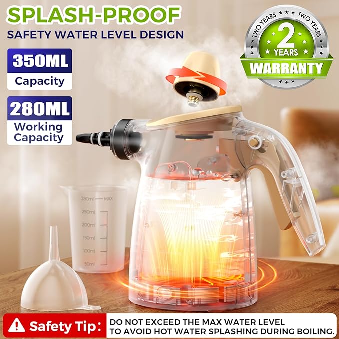 Steam Cleaner, Pressurized Handheld Multi-Surface Natural Steam Cleaner with 12 PCS Accessories & Safety Lock, 350ML Large Capacity, Steamer for Car, Home, Upholstery, Kitchen, Window, Grime and More