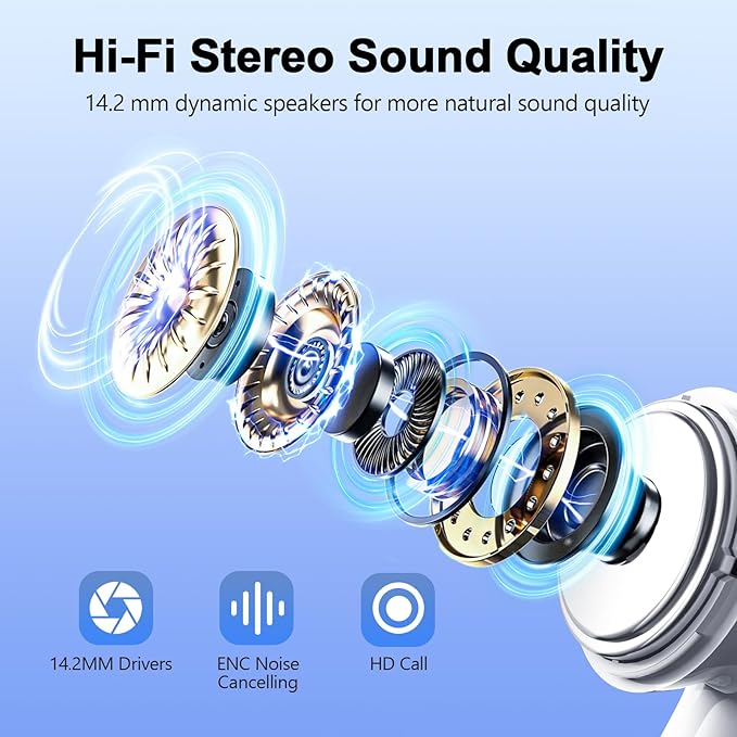 Wireless Earbuds, Bluetooth 5.3 Headphones LED Power Display, 2025 New Wireless Earphones, 4 ENC Noise Cancelling Mic, HiFi Stereo, 48H Playtime Mini Case IP7 Waterproof for iOS Android