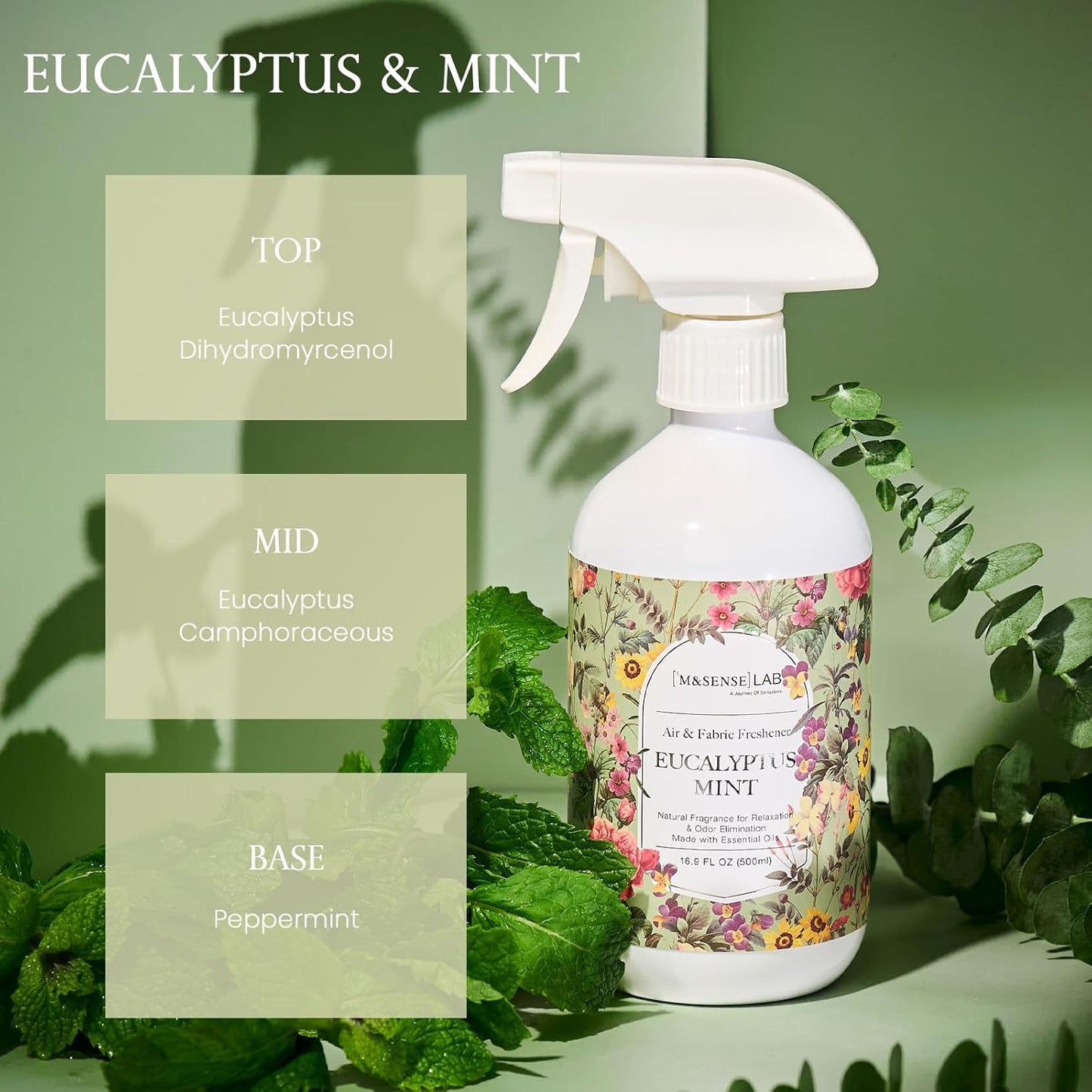 ‌M&SENSE Air & Fabric & Pet Odor Eliminator Spray - 16.9oz Large Size Natural Safe Air Freshener Eucalyptus Mint Scented Deodorizer for Home Eliminates Smoke Musty Smells, Ideal for Entryway Bathroom
