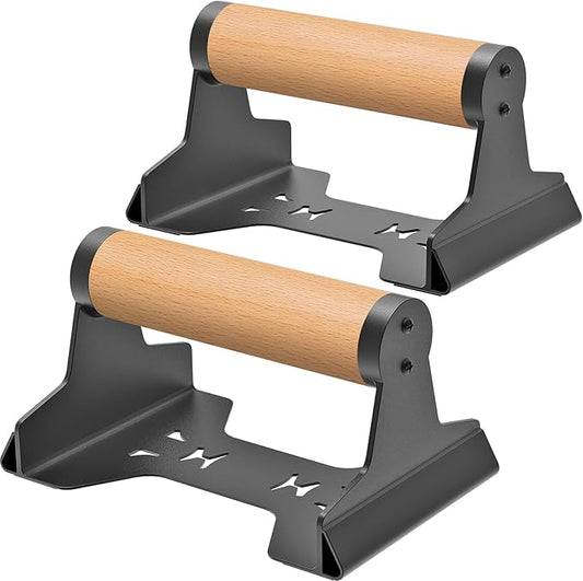 SELEWARE Wood Push Up Bars, Heavy-Duty Steel Pushup Stands, Floor Workouts Push Up Handles, Non-Slip Lion Design Base Parallettes Bars for Calisthenics, Handstand & Strength Training, Supports 600lbs