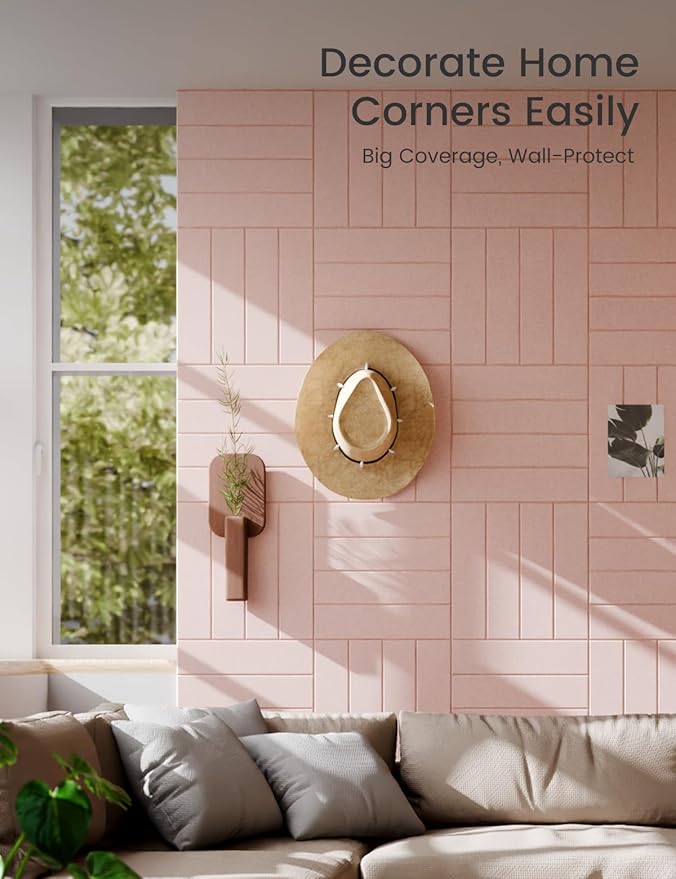 Felt Bulletin Board Tiles Large 36" x 24" Cork Board Alternative-6 Pack with 40 Adhesive Tabs, Thick Slat Wall Panels for Office Decor, Push Pin Board Wall Organizer Alternative - Pink