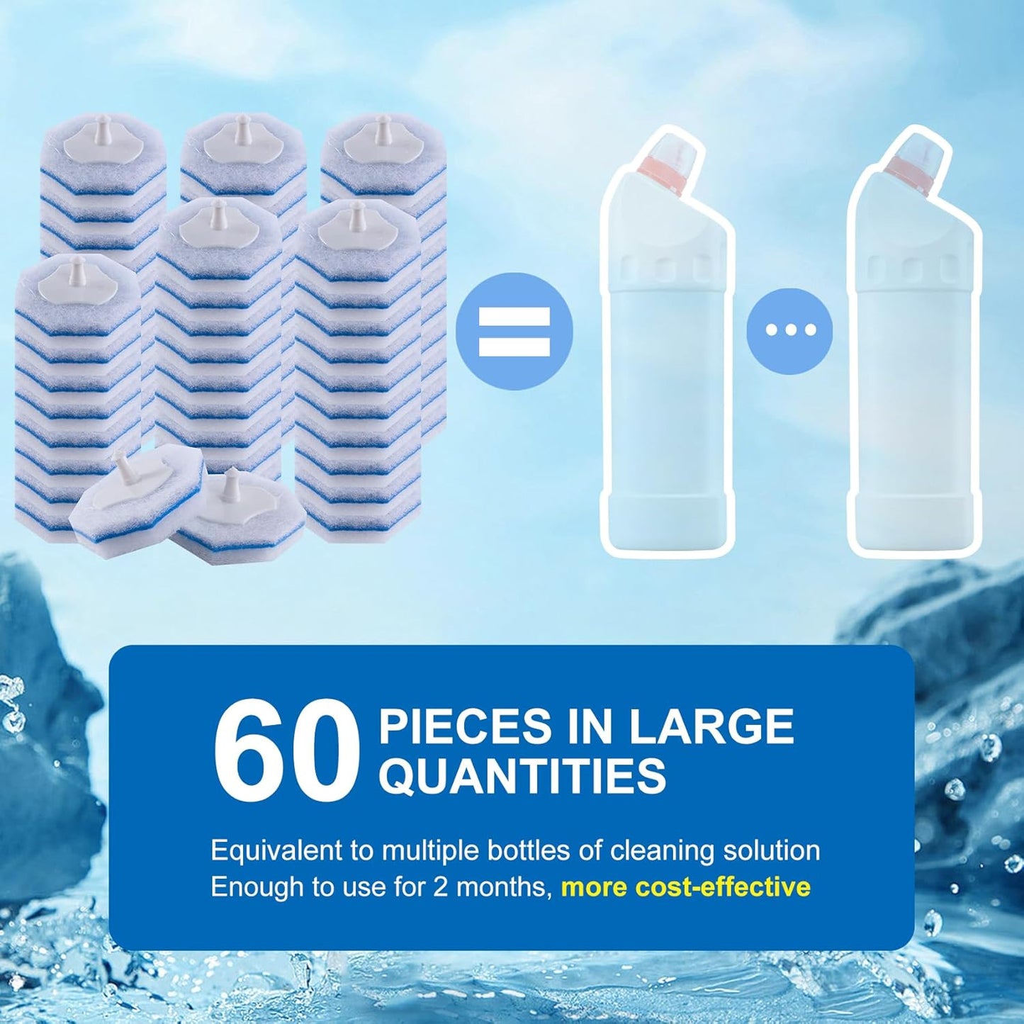 Upgraded 60pcs Toilet Wand Refills fits Clorox Toilet Wand, Thickened Cleaning Layer, Won’t Fall Apart, Disposable Bathroom Cleaning Scrub Pads with Fresh Scent, for Home & Commercial Use