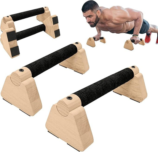 2 PCS Wooden Parallettes Bars, Wood Push Up Bars Calisthenics Equipment with Non-Slip Base, Pushup Handles Fitness Blocks for Men and Women Strength Training