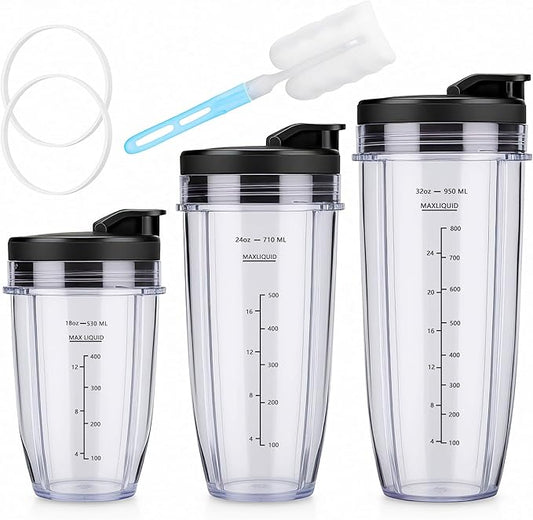 Ninja Blender Cups Replacement Parts 18 24 32 oz Cups for Blender with Sip & Seal Lids Nutri Auto IQ Accessories BL450 BL456 BL480 BL482 BL642 BL682 SS101 SS151 SS351