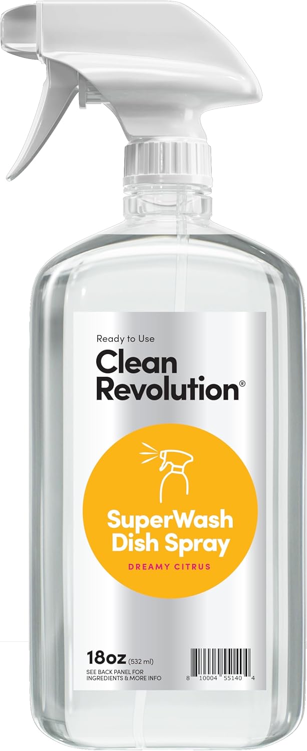 Clean Revolution SuperWash Dish Soap Spray 18oz Refill Supply Container, Ready to Use Formula, Citrus Fragrance, 1 Pack - Made in USA