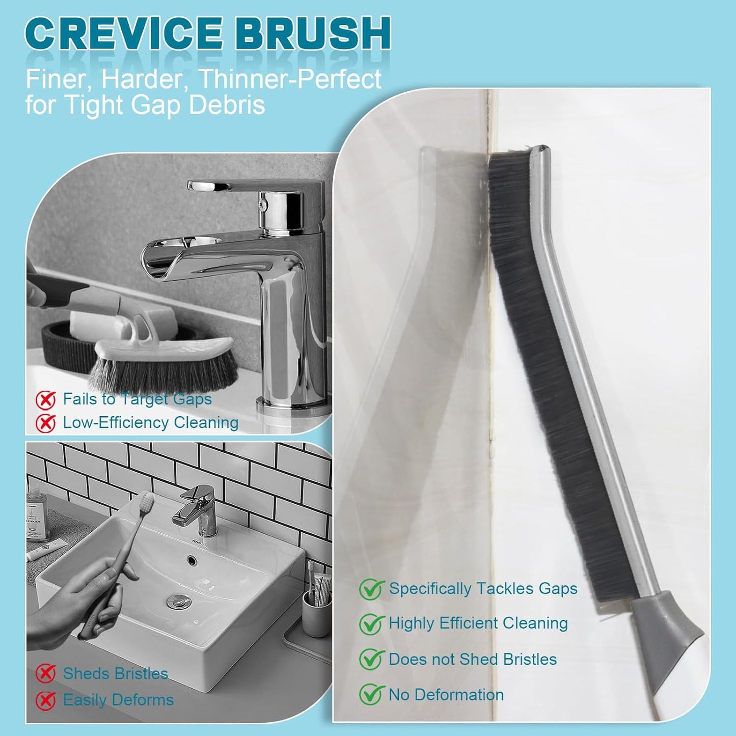 Thin Crevice Cleaning Brush Set - Gap Cleaning Tools, Multi-Purpose Hard Bristle Grout Scrub Brushes & Grout Cleaner Brush for Deep Scrubbing in Kitchen, Bathroom, Toilet, Sink Gap 3Pcs