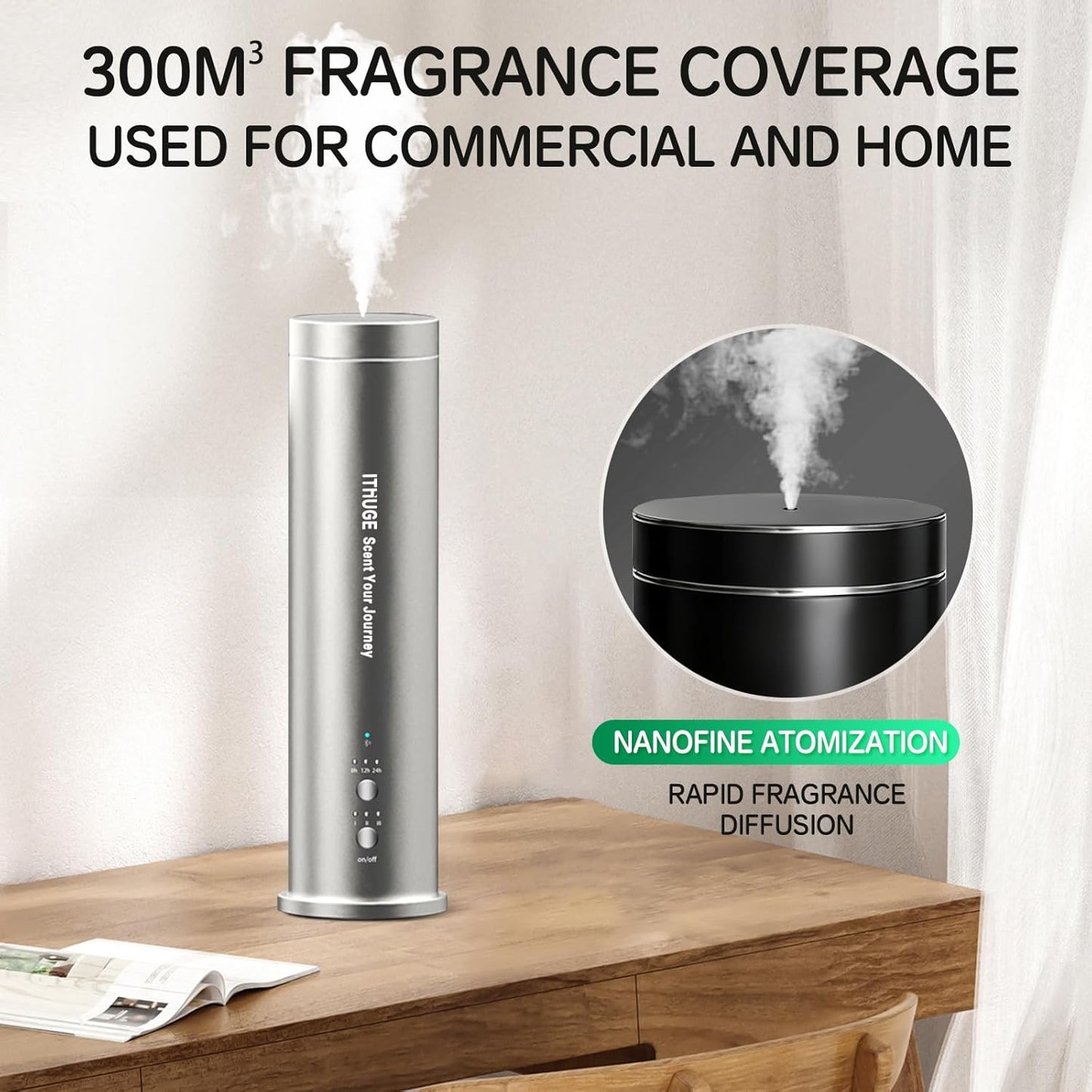 Waterless Essential Oil Diffuser for Large Room, 1200 Sq Ft Coverage with Bluetooth App & Remote Control with 100ml Empty Bottle, Cold Air Aromatherapy Machine for Home Office, Quiet Operation(M202B)