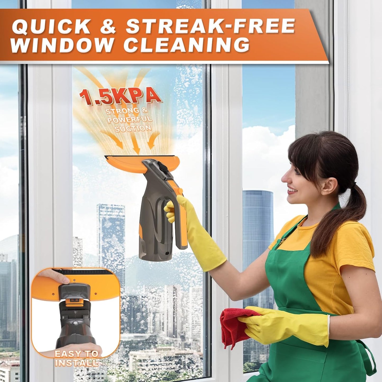 3-in-1 Window Vacuum Squeegee Cordless, Electric Window Squeegee Window Cleaner with Spray & Suction, Handheld Window Cleaning Tool, for Windows, Mirror, Glass, Car Windshield, Countertop, Tiles