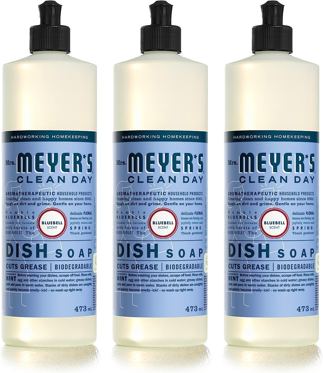 MRS. MEYER'S CLEAN DAY Liquid Dish Soap, Bluebell, 16 fl. oz - Pack of 3
