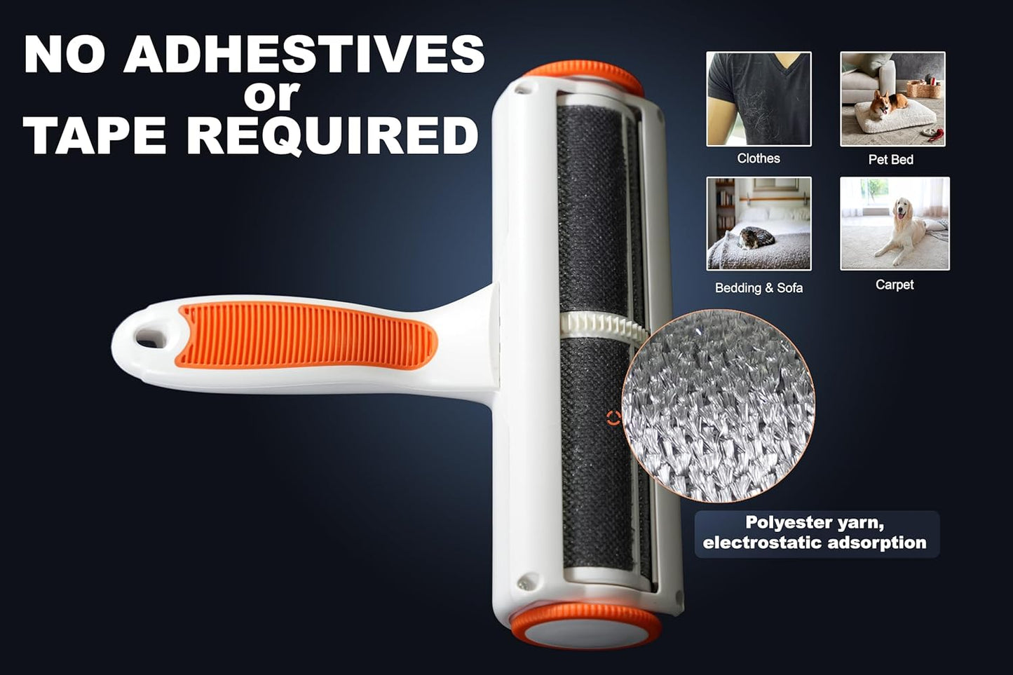 Roller Pet Hair Remover and Reusable Lint Roller - PAW TROVE Cat and Dog Hair Remover for Furniture, Couch, Carpet, Clothing and Bedding - Portable, Multi-Surface Fur Removal Tool.