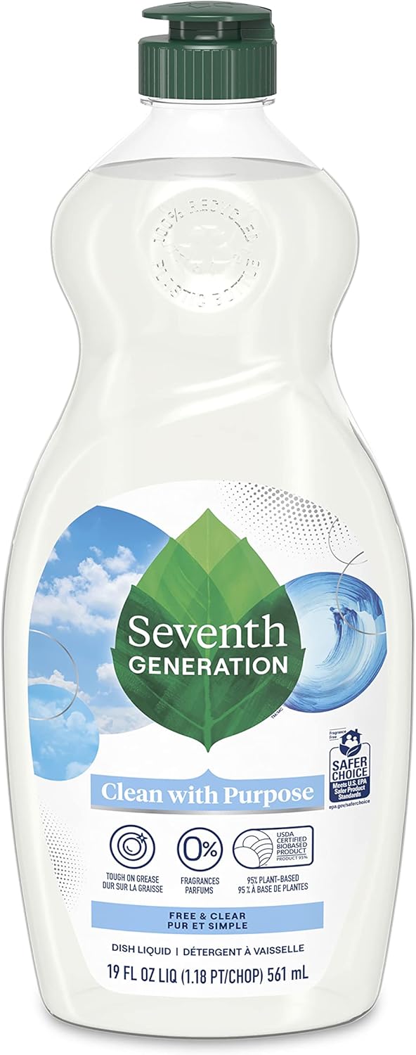 Seventh Generation Dish Liquid Soap Free & Clear liquid soap Dishwashing Soap Dish Soap for sensitive skin 19 oz