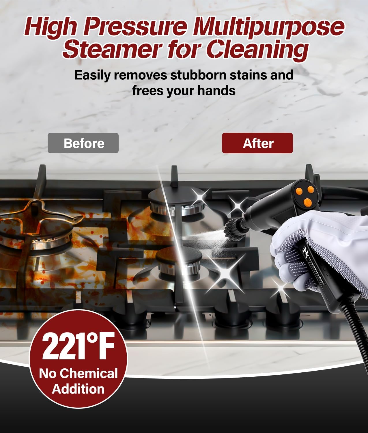 HK Steam Cleaner,10s Heat-Up,1.2L Tank, 6-Level Adjustable Handle,1500W Steamer for Cleaning, Portable Steamer for Cleaning with 20PCS Accessories, Steam Cleaner for Home,Car,Dirt,Grease,Grout,Tile