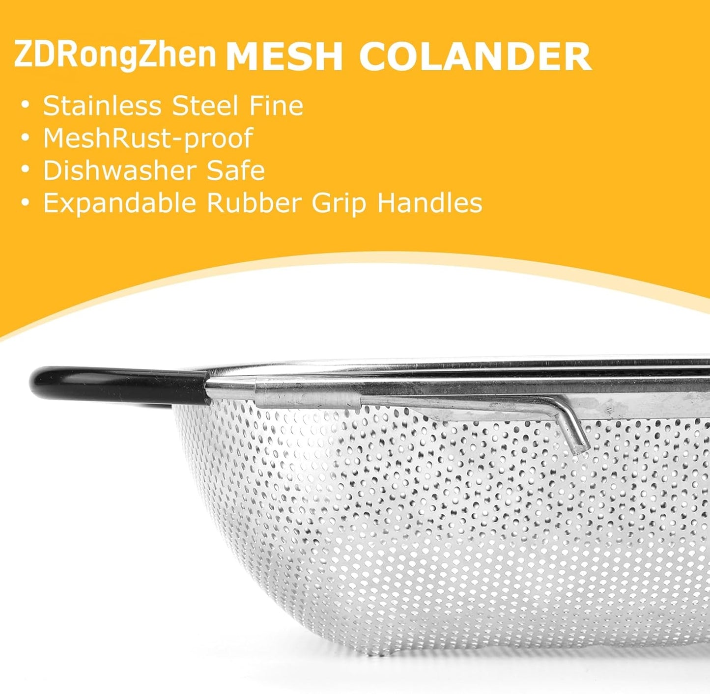 ZDRongZhen Kitchen Accessories Over the Sink Colander Strainer Basket，Stainless Steel Colander with Expandable Rubber Grip Sink Drainer-Rinse Vegetables Fruits &Strain&Drain (Medium-Dense round hole)