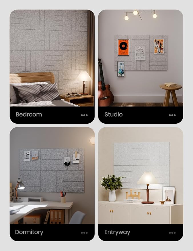 Felt Bulletin Board Tiles Large 36" x 24" Cork Board Alternative-6 Pack with 40 Adhesive Tabs, Thick Slat Wall Panels for Office Decor, Push Pin Board Wall Organizer Alternative-Marble Gray