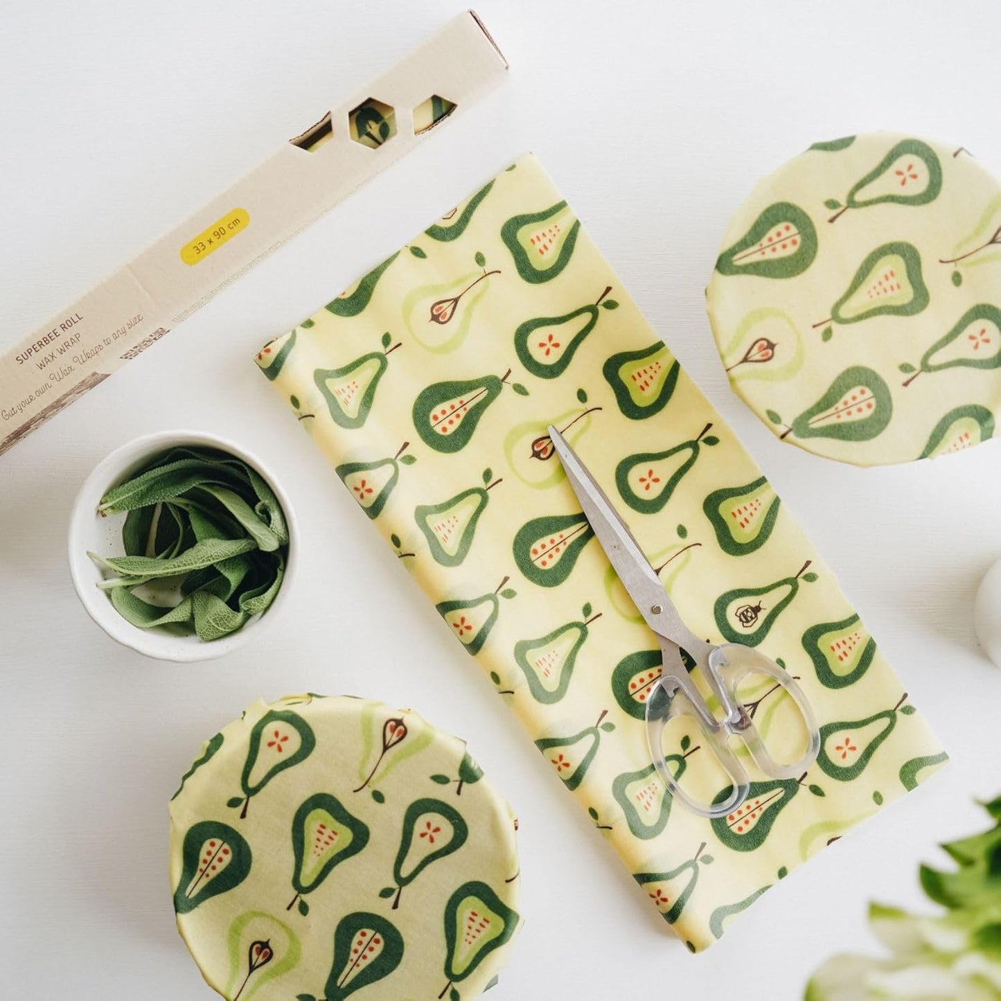 SUPERBEE Beeswax Wrap Roll XL, Reusable Beeswax Wrap for Food, Wrap Roll, Reusable for Wrapping Vegetables, Cheese Paper, Bowl Covers and Sandwich Wrapping Paper, Pears - 35x13"