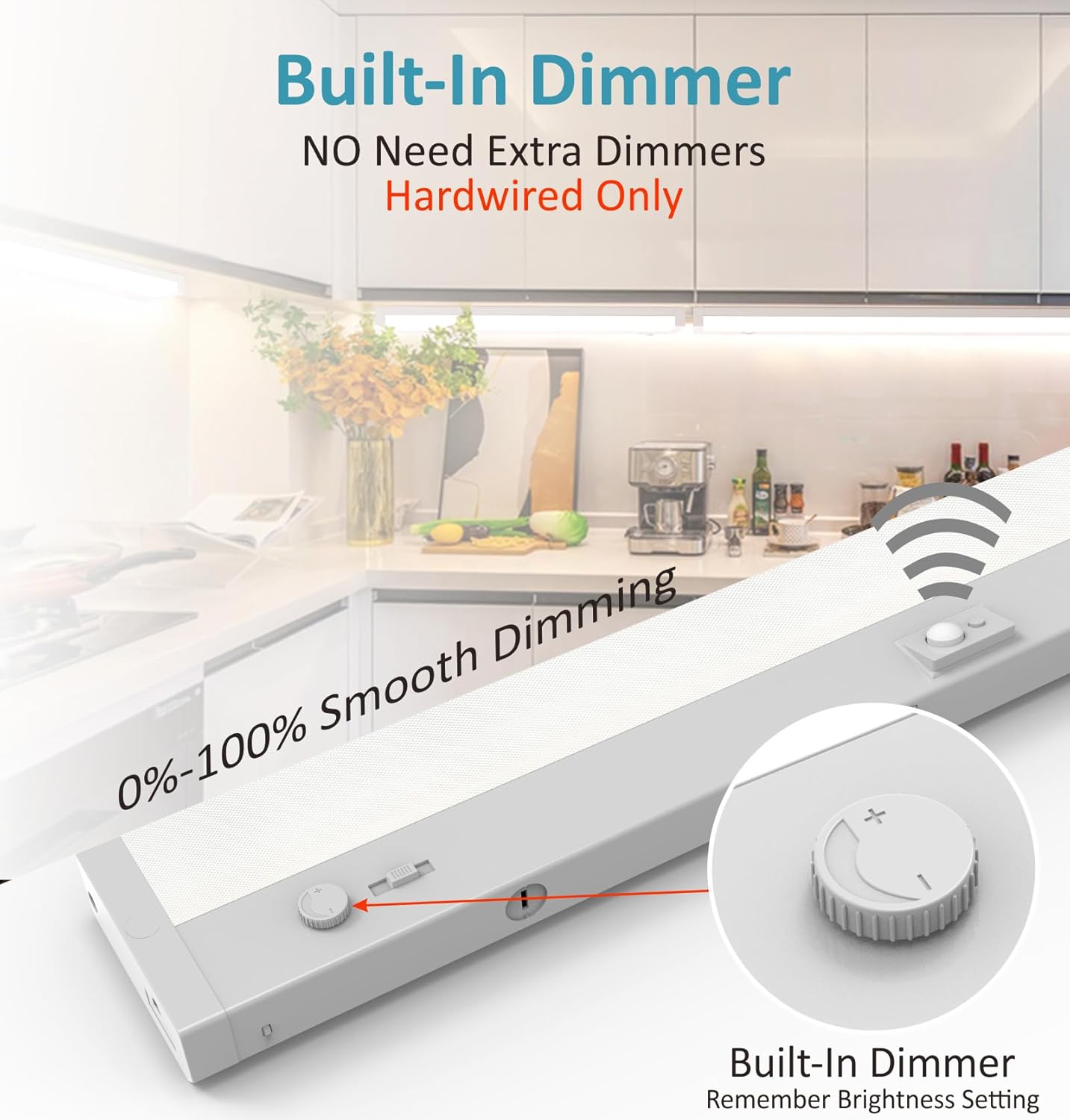 Under Cabinet Lighting Motion Sensor Hardwired, 18 Inch 9W Dimmable, 5 CCT 2700/3000/3500/4000/5000K, Eyes Care Design Linkable Under Counter Lights for Kitchen, Sink, ETL Listed, White