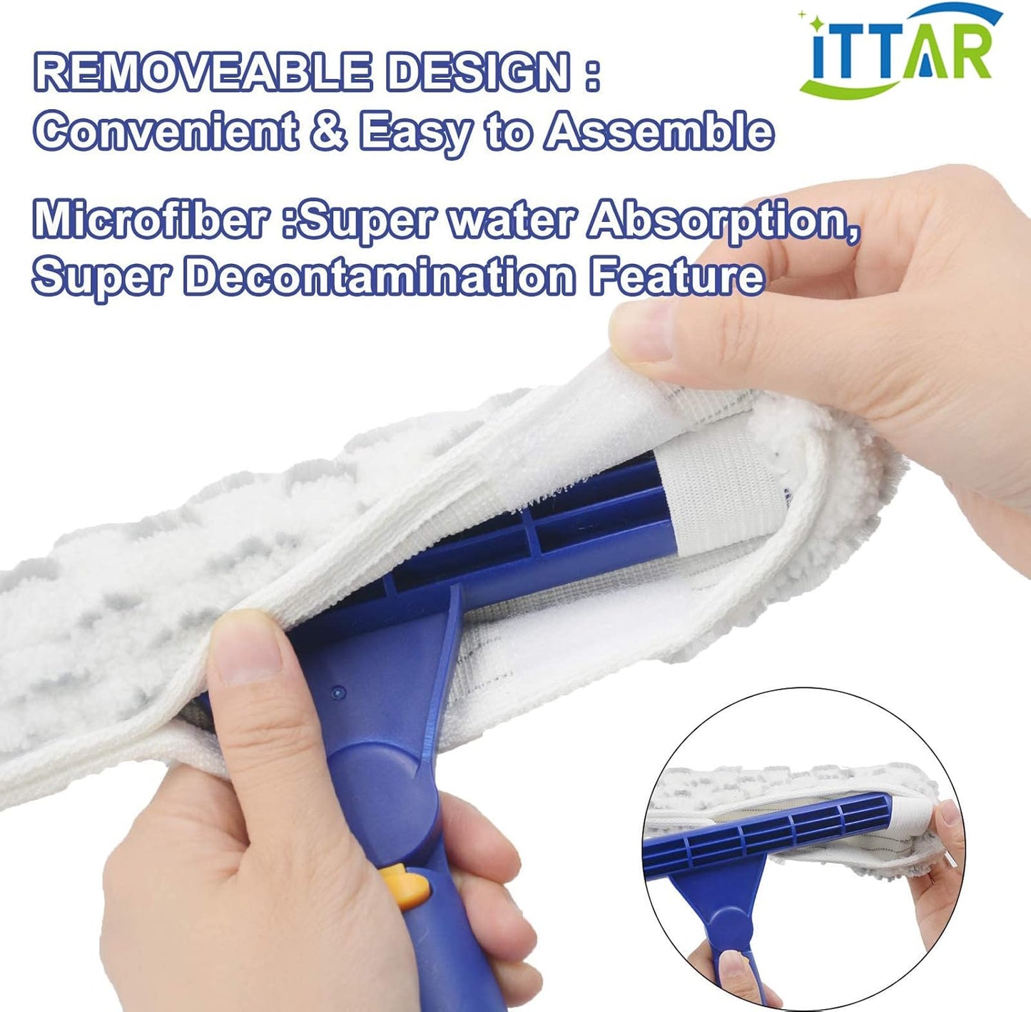 ‌ITTAR Window Squeegee Cleaner Kit, 5Ft Extendable Stainless Steel Pole with Rotatable Rubber Squeegee & 2 Microfiber Scrubber Pads, Professional Window Cleaning Tool for Home, Shower, Car, Windshield
