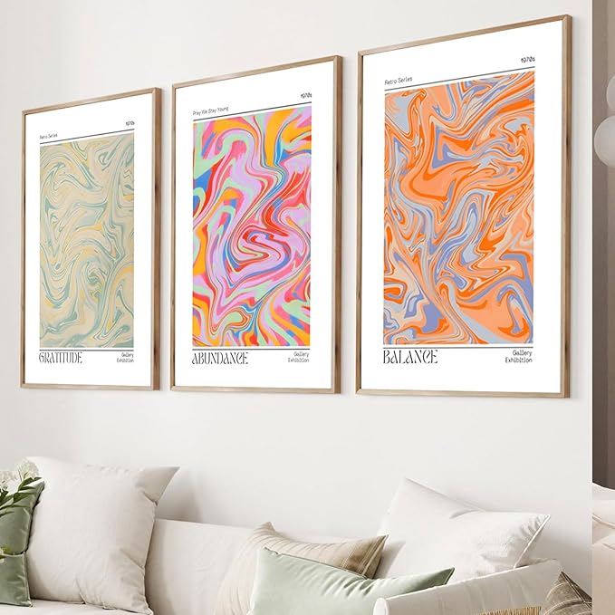 Hwetui Abstract Gradient Posters Retro Colourful Aura Canvas Wall Art Trendy Psychedelic Prints Minimalist Preppy Painting Pastel Picture Home Decor Aesthetic for Living Room16''x24''x3 Unframed