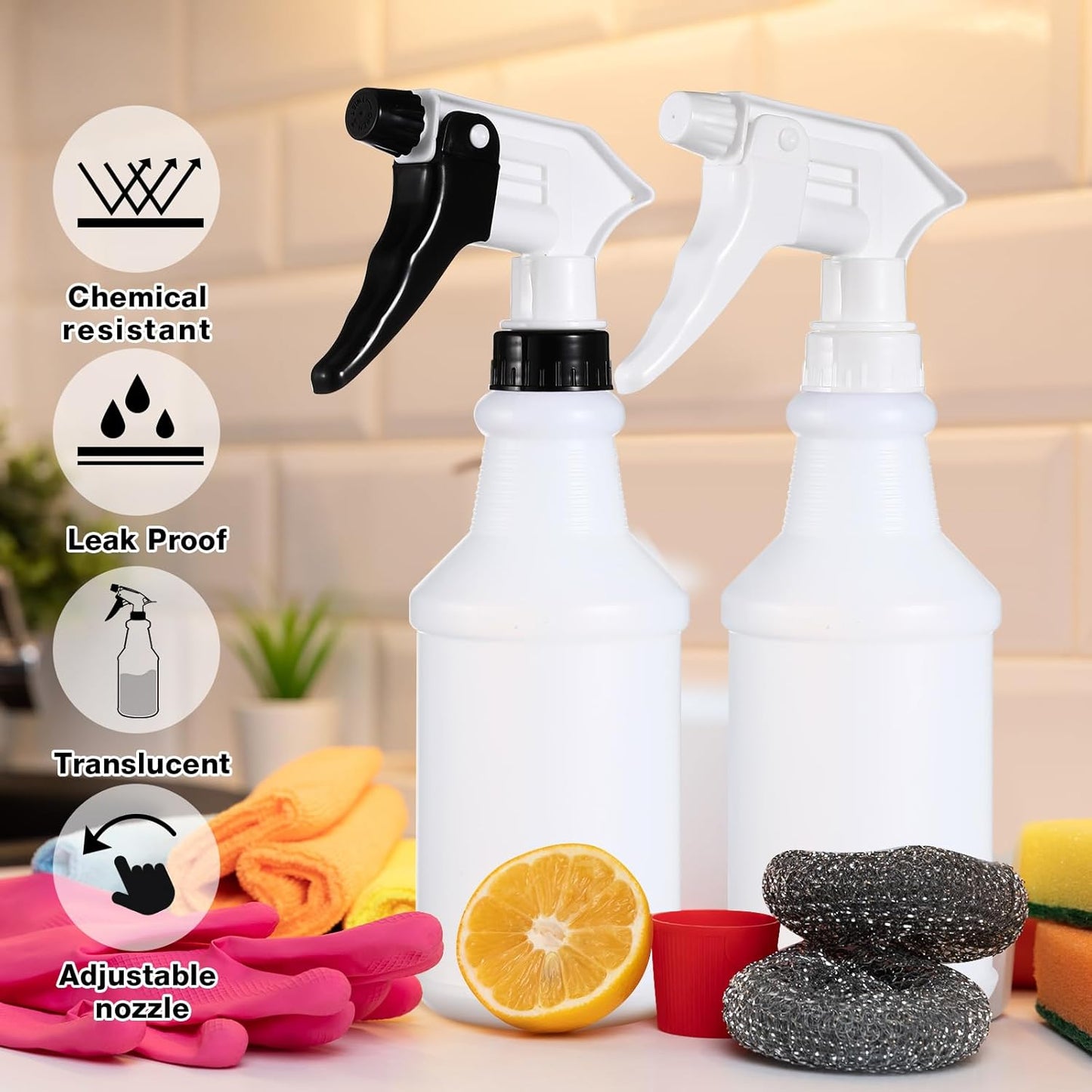 Yinder 18 Pcs 16 Oz Plastic Spray Bottle Bulk Empty Refillable Spray Bottles for Cleaning Solution Leak Proof Water Sprayer with Adjustable Nozzle Mist/Stream Mode(Black,White)