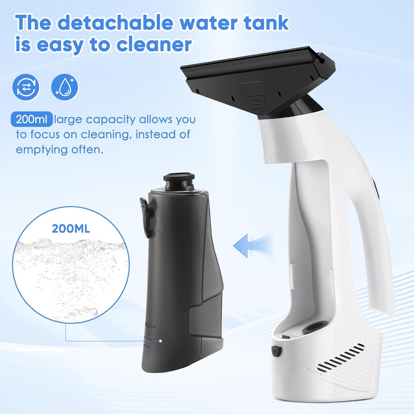 Window Vacuum Squeegee Cordless, Handheld Window Vac with Multi-Purpose Spray Bottle & Microfiber Cloth, Electric Cleaning Tool for Windows, Tiles, Mirror, Countertop, Car Windshield