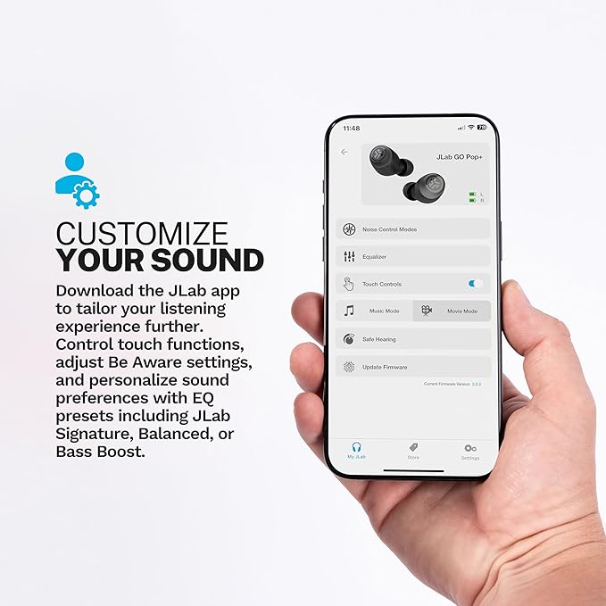 JLab Go Air Pop+ True Wireless Earbuds, in Ear Headphones, Bluetooth Earphones, 35H Playtime Ear Buds, Bluetooth Earbuds with Microphone, USB-C Charging Case, Dual Connect, EQ3 Sound, Lilac