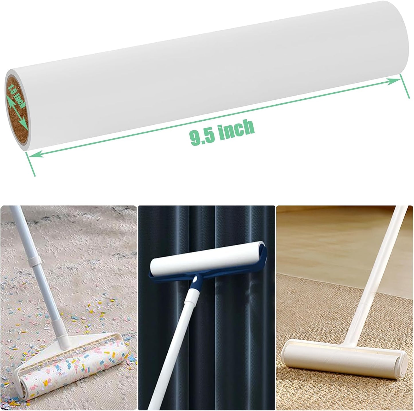 9.5 inch Lint Roller Refills Only, Fit for 9.4/9.45/9.5 inch Large Lint Rollers for Floor Carpet Couch, Extra Sticky Pet Hair Lint Roller Refill 5 Pack, Total 300 Sheets (9.5'' Wide)
