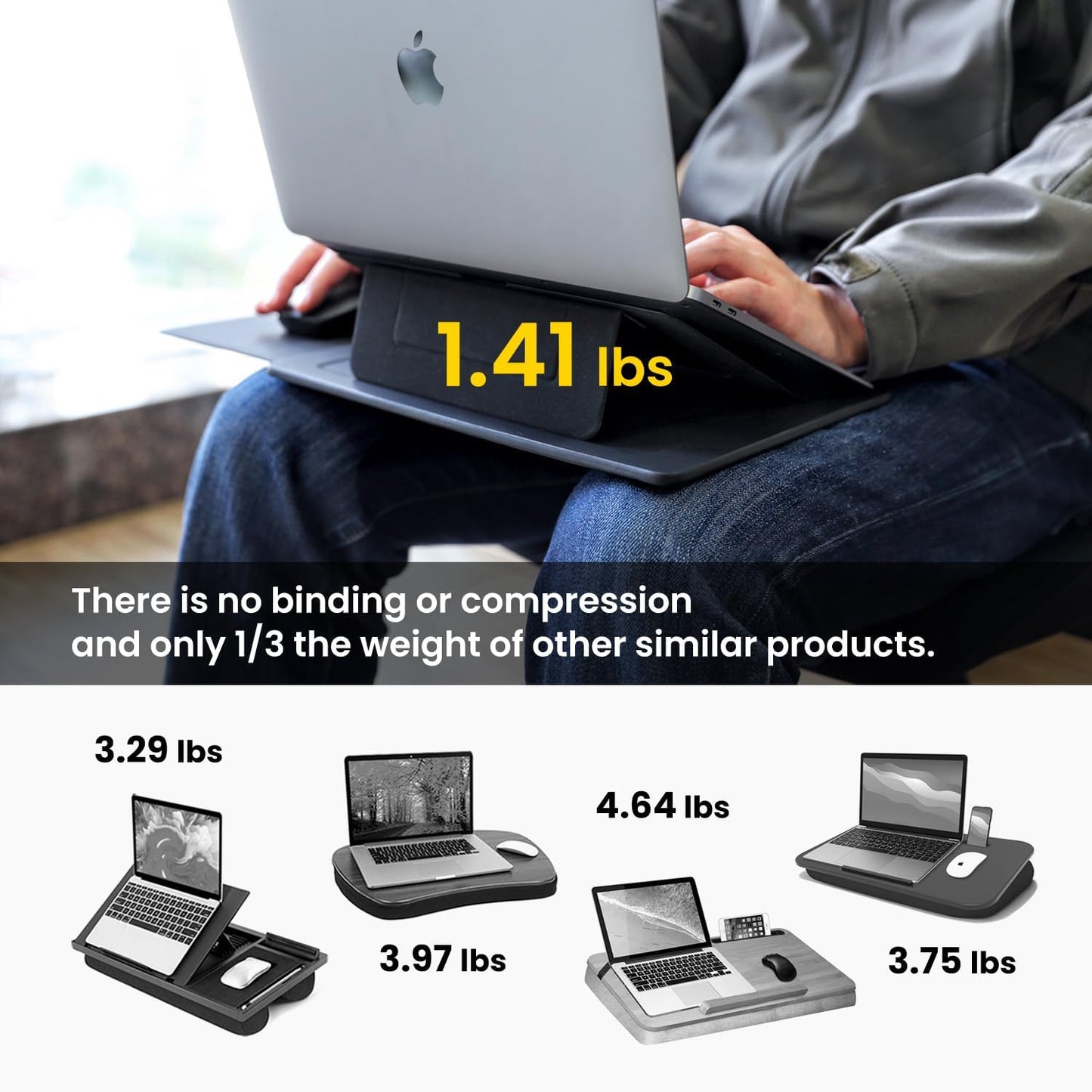 PUNCUBE Portable Lap Desk - Lap Desk with Retractable Mouse Pad, Adjustable Stand, Writing Board, Expandable Surface, and Heat Protection for Laptops and Tablets (Silver Grey)