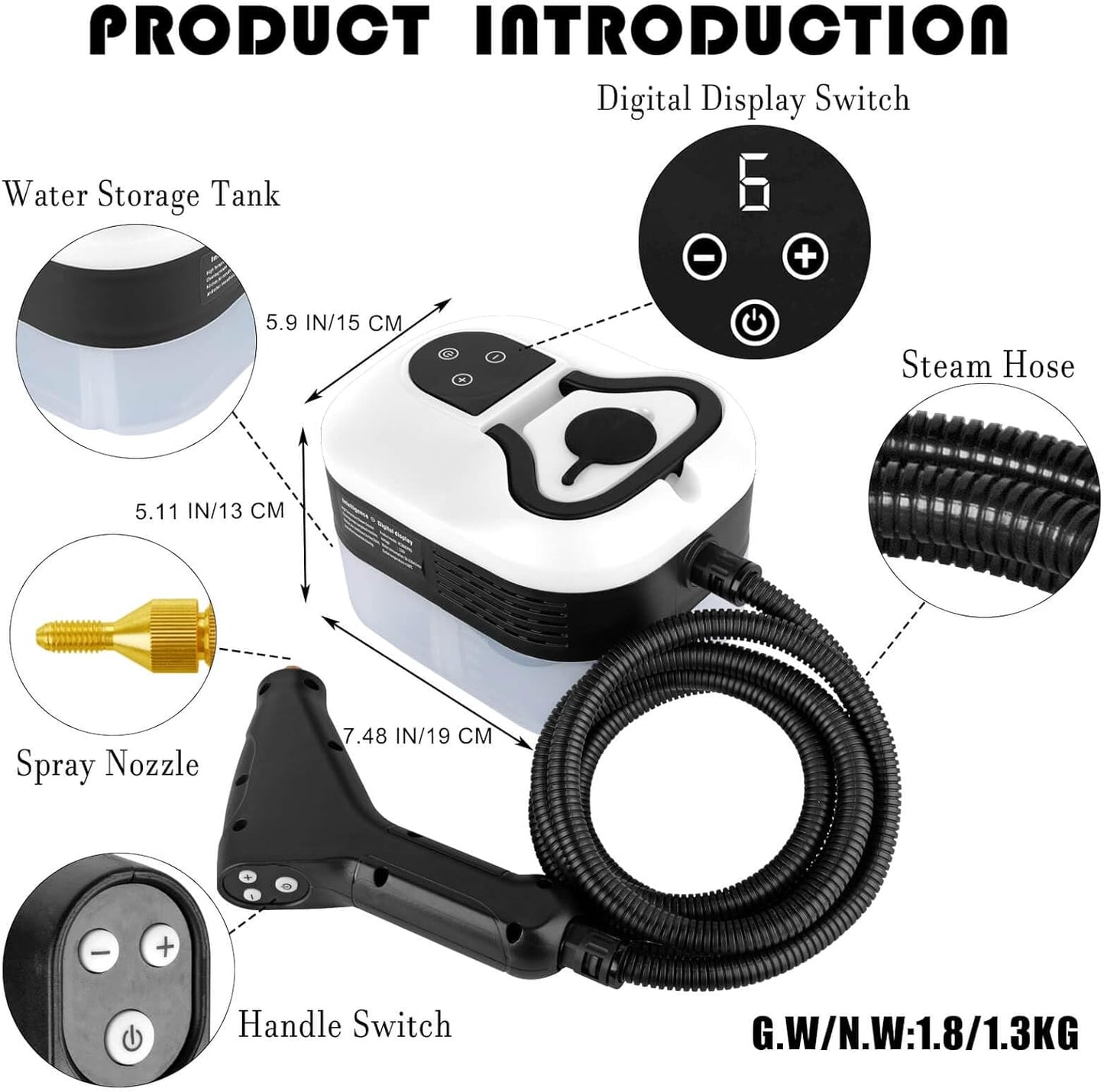 1200ml Handheld Steam Cleaners,Pressurized Multi-Surface Steam Cleaner with 5pcs Accessories,for Home Upholstery Car Floor Window Grime Grease Grout and Tile (White-1200ml)