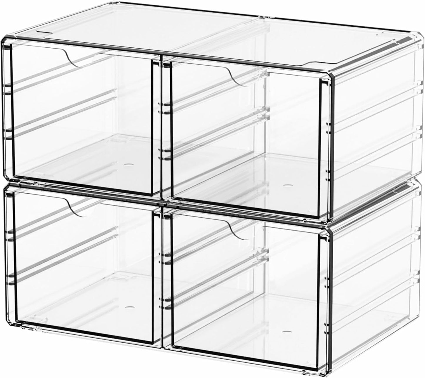 Yieach 2 Pack Acrylic Storage Drawers With 4 Drawers,Stackable Desk Organizers and Makeup Organizer,Large Clear Office Supplies Organizer for Pen,Medical,Art Craft,Stationery Organizer for Countertop