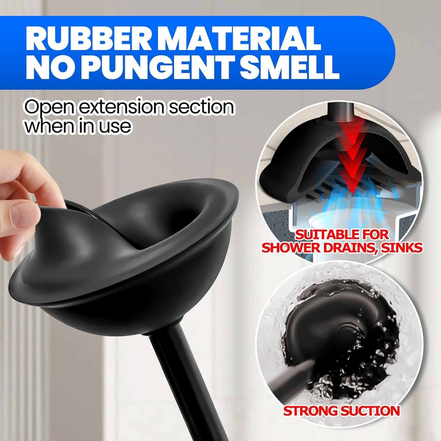 4-Piece Toilet Brush and Plunger Set, Extended Handle Plunger,Toilet Bowl Brush Plunger Set,Bathroom Cleaning Tools,Cleaning Brush,Cleaning Supplies,Toilet Brush Plunger Combo,Black（20inch）