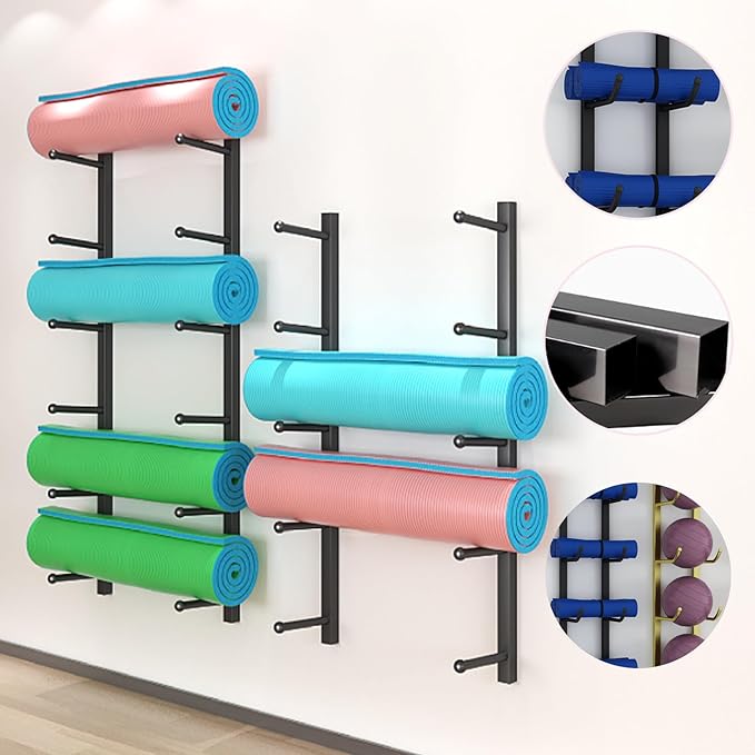Wall-mounted Yoga Mat Rack, Yoga Mat Holder, Multi-layer, Multifunctional Fitness Equipment Storage Racks, Foam Yoga Studio Storage Rack for Home, Yoga Studio, Gym