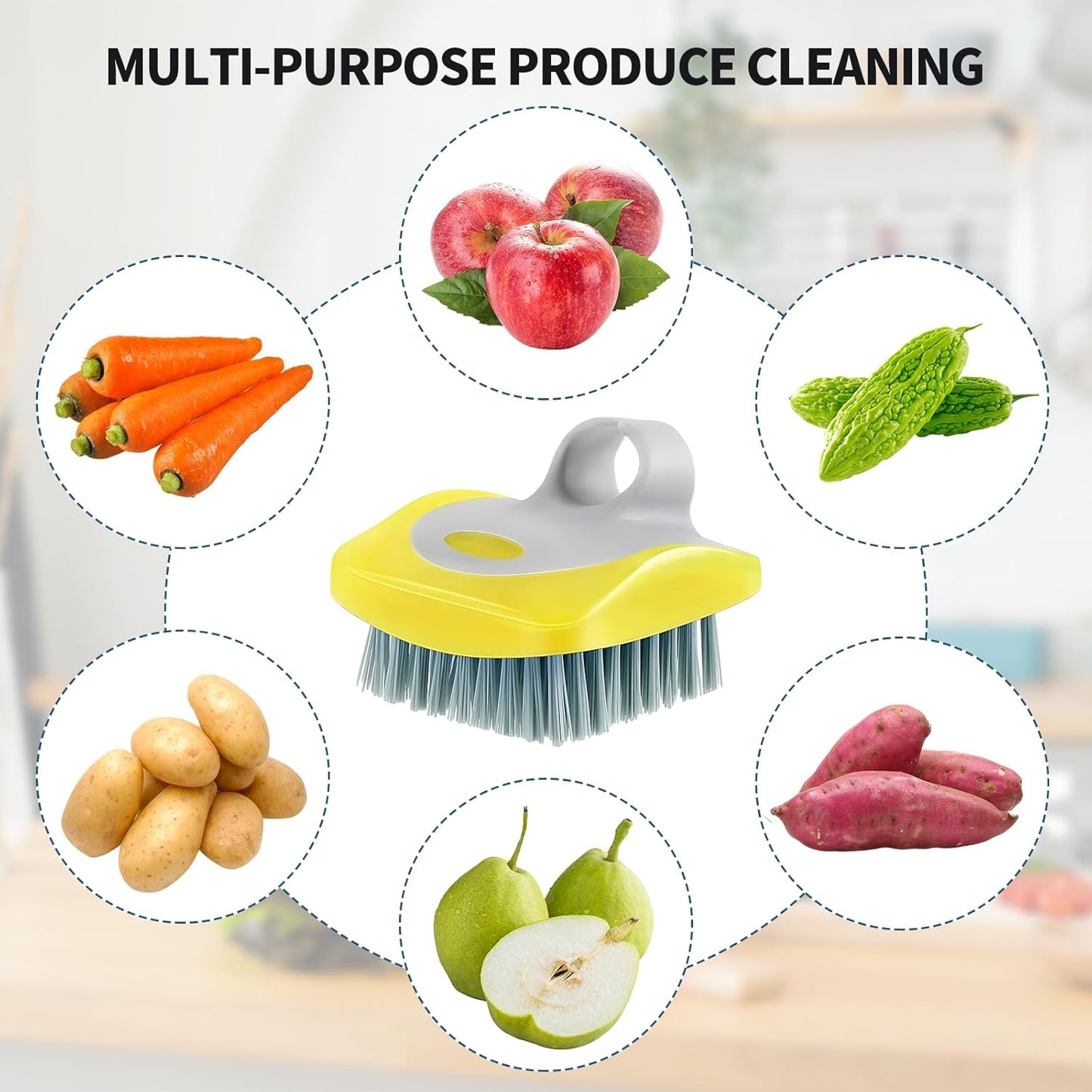 Vegetable Brush Scrubber for Food – 5-Pack Multi-Color Vegetable Brush with Soft & Hard Bristles, Silicone Handle Potato Scrubber, Ergonomic Cleaning Tools for Vegetables with Delicate or Tough Skin