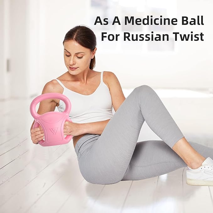RUNWE 3 Handle Kettlebells Weight - Weight for Women Options 5, 10, 15 and 20 LB for Russian Twists AB Exercise, Weightlifting and Core Fitness Exercise Home Gym [Single in Sold]