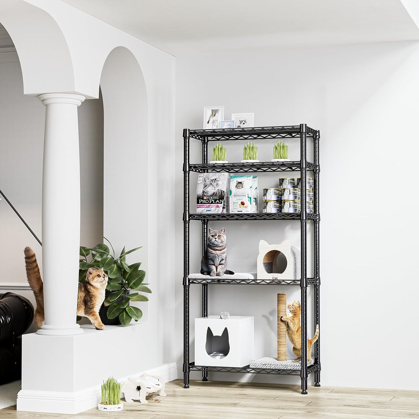 1250 lbs 5 Tier Shelf Metal Storage Shelves Shelving Wire Rack Heavy Duty Closet Organizers for Garage Kitchen Bathroom Laundry Black 13.8" D x 29.5" W x 59.5" H