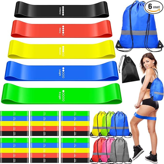 36 Pcs Workout Loop Resistance Bands Bulk, Gym Elastic Bands Set, Gym Elastic Bands Set for Fitness Sport Class Students Members Gift Physical with Large Drawstring Backpack Bags