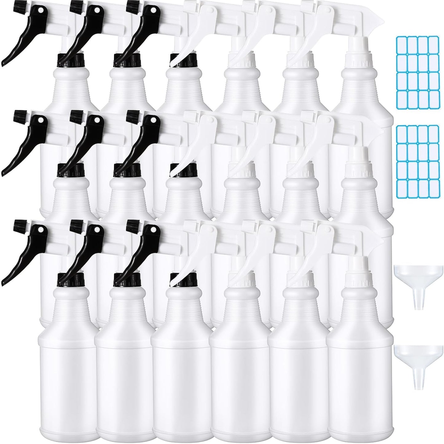 Yinder 18 Pcs 16 Oz Plastic Spray Bottle Bulk Empty Refillable Spray Bottles for Cleaning Solution Leak Proof Water Sprayer with Adjustable Nozzle Mist/Stream Mode(Black,White)