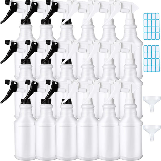 Yinder 18 Pcs 16 Oz Plastic Spray Bottle Bulk Empty Refillable Spray Bottles for Cleaning Solution Leak Proof Water Sprayer with Adjustable Nozzle Mist/Stream Mode(Black,White)