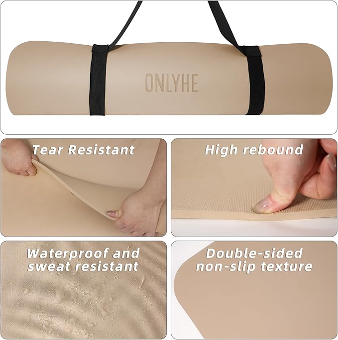 Yoga Mat Extra thick 8mm Exercise mat, Soft Lightweight TPE Fitness Mat with strap, High Elasticity, Anti-fatigue,non-slip mat for Women, Yoga, Camping, Travel, Gym & Outdoor | 72"L x 0.32"Th