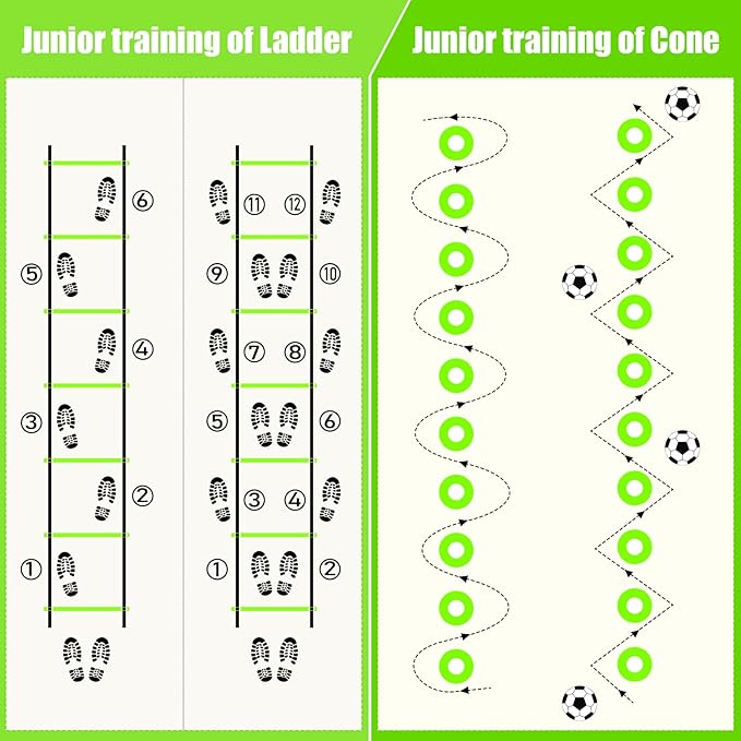Soccer Agility Speed Training Equipment, Football Practise Set with 20 ft Agility Ladder, 12 Cones, 4 Adjustable Hurdles, Jump Rope, Parachute, for Basketball, Football, Kids, Youth, Adults