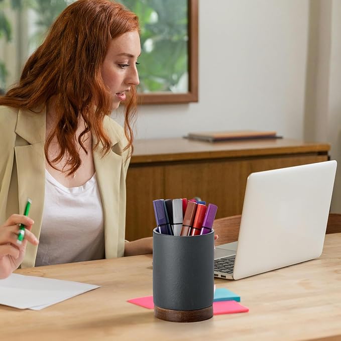Pen Holder for Desk, Ceramic Pencil Organizer & Makeup Brush Holder, Office Decor and Desk Accessories，Perfect Office Organization,Teacher Supplies (Dark Grey, Set / 1)