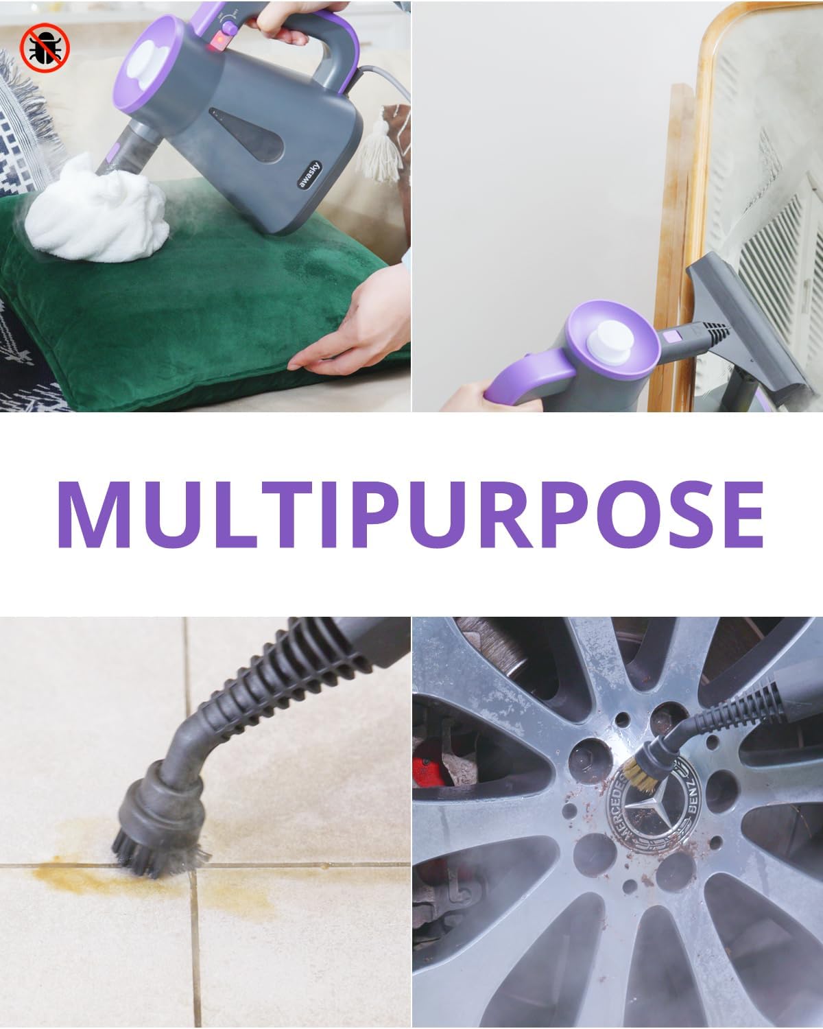 Steam Cleaner: 10s Fast Heating-Lockable Steam Trigger-Large Tank-Refill Anytime-No Cooling-14 PCS Kit-Hand Held HandHeld Multi Portable Steamer for Home Kitchen Grout Tile Shower Cleaning Grey