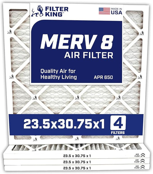Filter King Air Filters 23.5x30.75x1 | 4-PACK | MERV 8 HVAC Pleated AC Furnace Filters | Air Purifier | Replacement Filters for Clean, Healthy & Fresh Environment | MADE IN USA