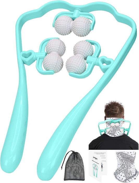 Upgrade Neck Massager, Neck Massager for Pain Relief deep Tissue, 6 Balls Massage Roller,Manual Neck Massager, Shoulder Massager, Handheld Neck and Back Massager Roller Legs Shoulder Relaxer