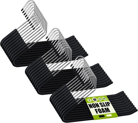 Spring Fever Open Ended Non Slip Sponge Padded Pants Hangers - Chrome Plating Foam Heavy Duty Space Saving Black 30
