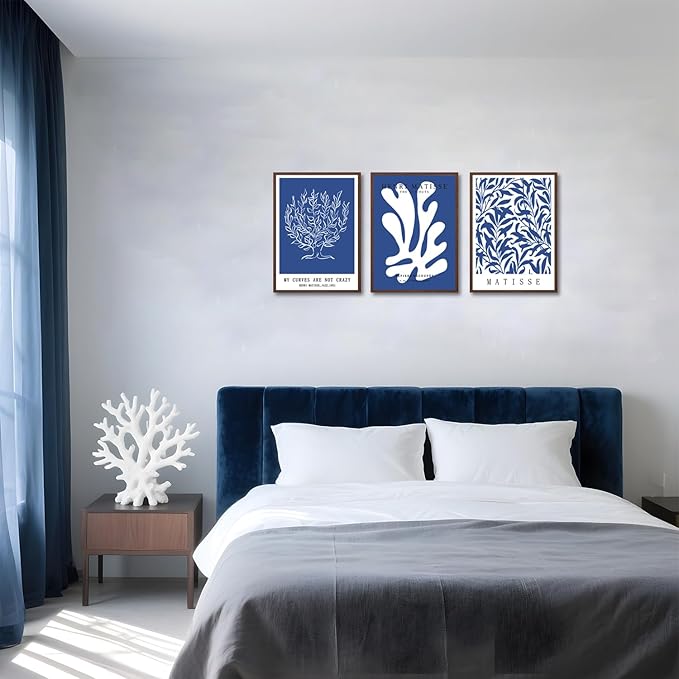 Henri Matisse Canvas Wall Art Poster Set of 3, Abstract Blue and White Line Wall Decor Paintings, Modern Minimalist Prints Aesthetic Home Decor for Living Room Bedroom Office 16x24 inch Unframed