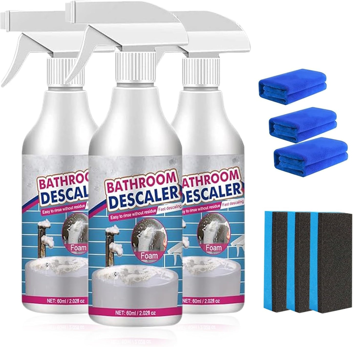 NBDIB 3PC Bathroom Descaler Foam Cleaner Spray,2025 Upgraded Stubborn Stains Cleaner, Bathroom Descaler Spray,All Purpose Rinse Cleaning Foam for Toilet, Bathtub, Tile, Glass and Sink
