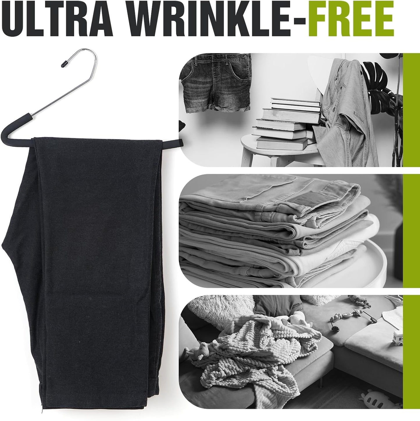 Spring Fever Open Ended Non Slip Sponge Padded Pants Hangers - Chrome Plating Foam Heavy Duty Space Saving Black 20