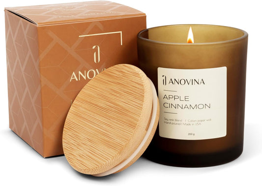 Anovina Apple Cinnamon Candle – Soy Wax Blend with Apple & Cinnamon Scent – Non-Toxic Fall Candle Jar for Home Décor, Autumn Gifts, Cozy Holiday & Seasonal Home Fragrance