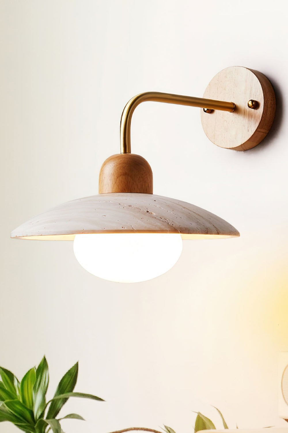Japandi Travertine Disc Wall Light