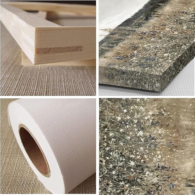 Vintage Landscape Canvas Wall Art Set of 3 - Meadow with Flowers Painting Prints,Rustic Farmhouse Posters Home Decor,Pastoral Outdoor Views Picture for Living Room Bedroom Bathroom 16x24in Framed